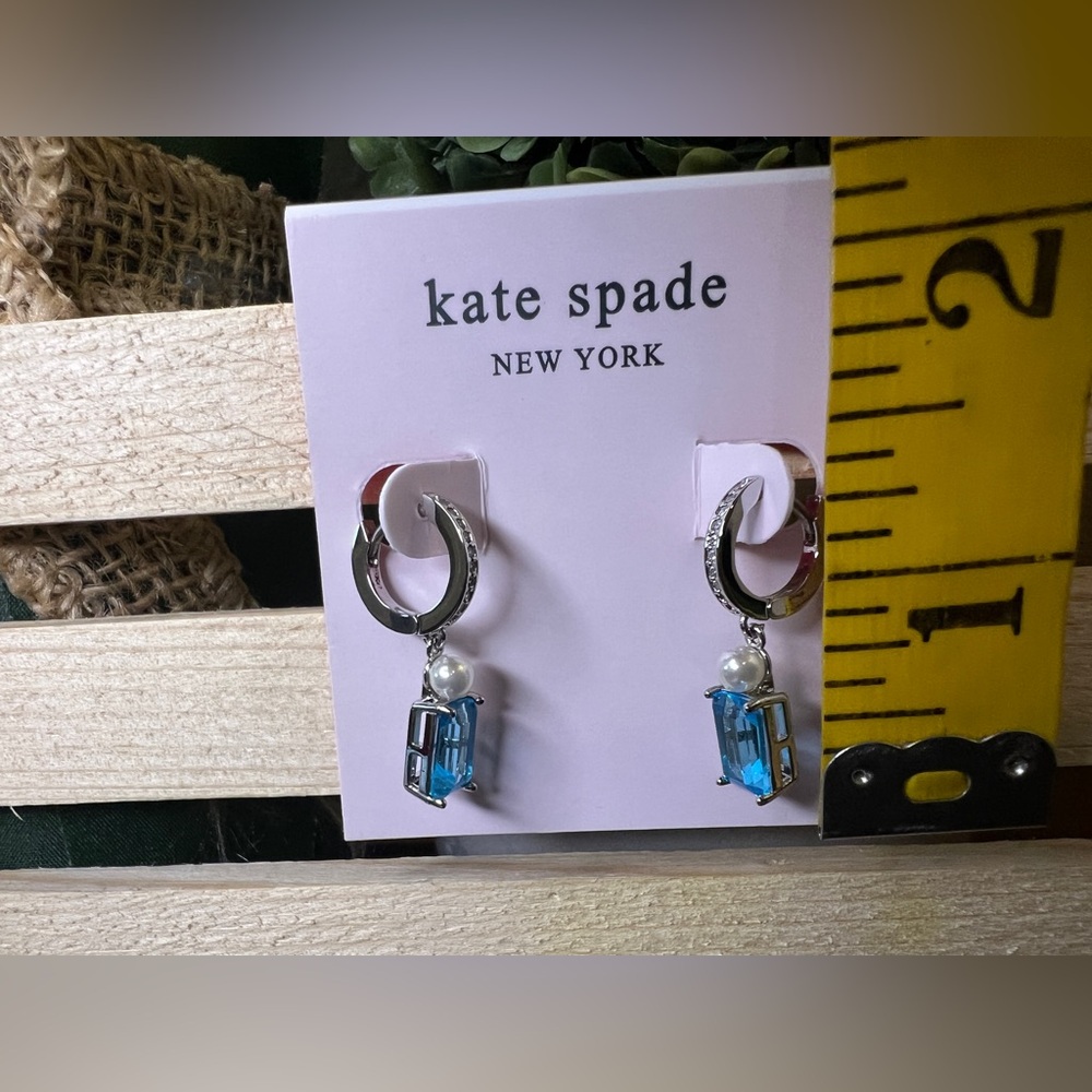 Kate Spade Silver Bouquet Toss Blue Stone Earrings - Picture 4 of 4